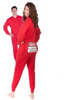 Men's & Women's Red Unisex Union Suit With Funny Butt Flap "DANGER — BLASTING AREA,"  XS–XXL